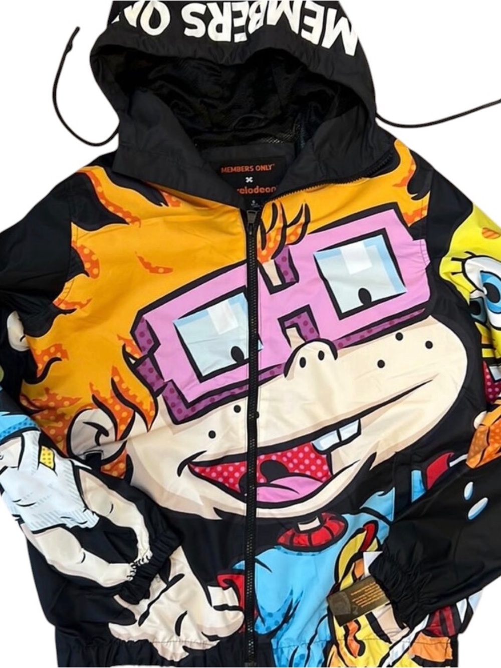 Members Only Black Yellow Pink Graphic Rugrats Chuckie Windbreaker Jacket